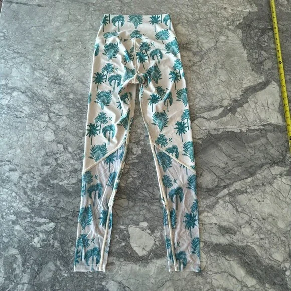 Beach Riot Palm Tree Print Mesh Leggings White Blue Small - Picture 2 of 9